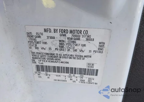 2010 Ford F-150 Stx/Xl/Xlt z USA, uszkodzony, nr VIN 1FTEX1E80AFC46356